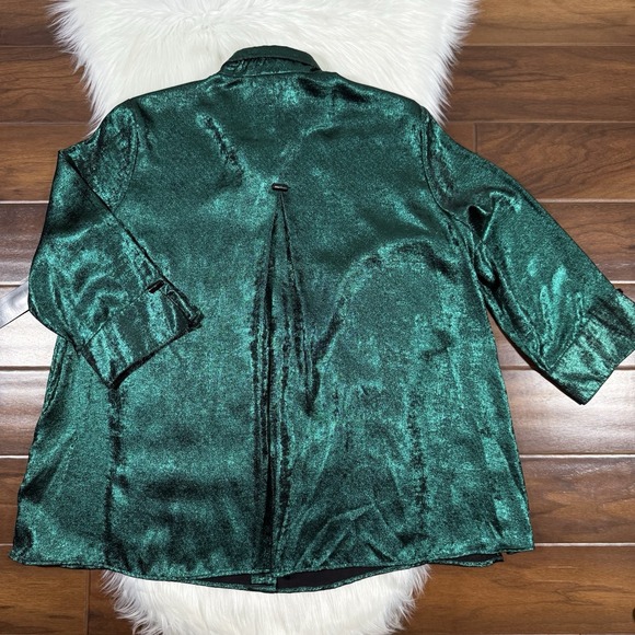 Ali Miles Women's Size 1X Green Shimmer Wired Collar Button Up Tunic‎ Top Shirt - Picture 7 of 9